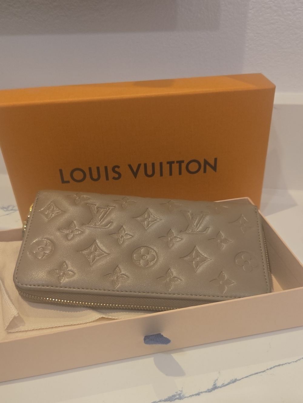 Louis Vuitton Embossed Monogram Coussins Zip-Around Wallet in Taupe, GUC - Picture 5 of 5